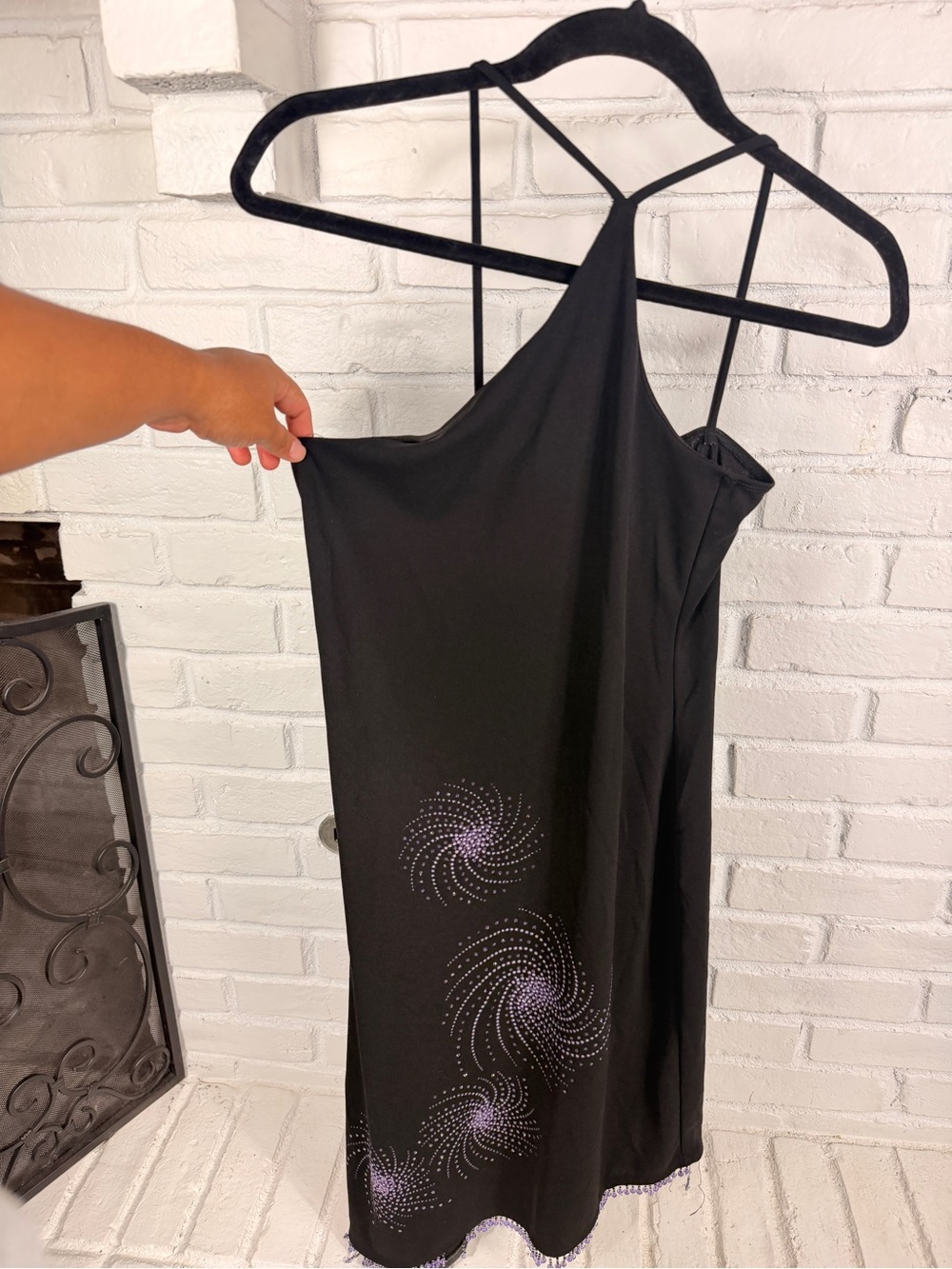 Y2K Rocket Candy Halter Dress Black Purple Rhinestone Beaded Size M